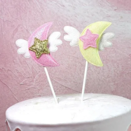 Moon with Wings Cupcake Topper Decorations for Happy Birthday Cakes