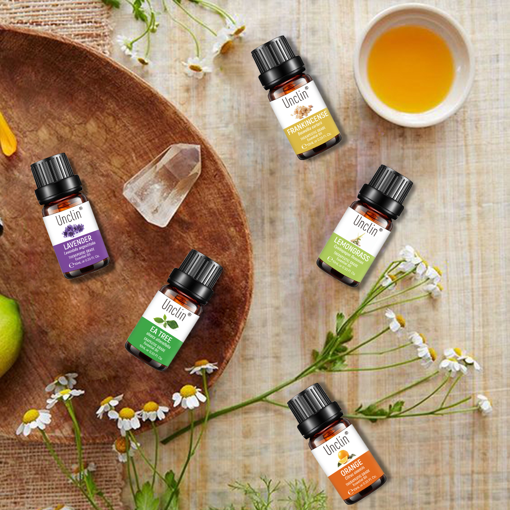 Unclin 8pcs Pure Essential Oil Set Humidifier Aromatherapy Lavender Peppermint Frankincense Eucalyptus Tea Tree Orange Massage