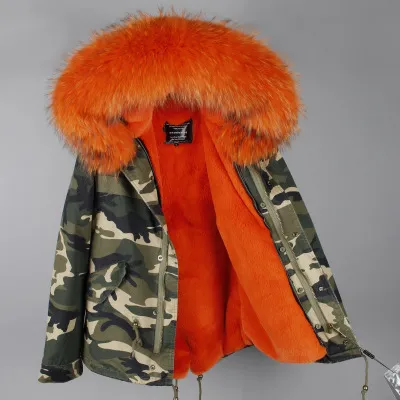 OEM ODM Big Raccoon Fur Collar Faux Fur Lined Women Camouflage Coat