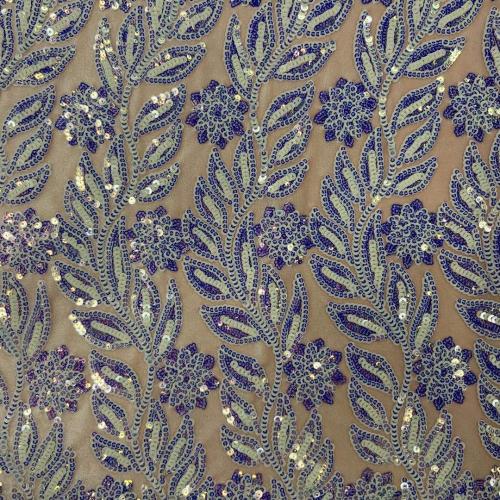 Winter Multicolor Sequins Embroidery Fabric On Velvet