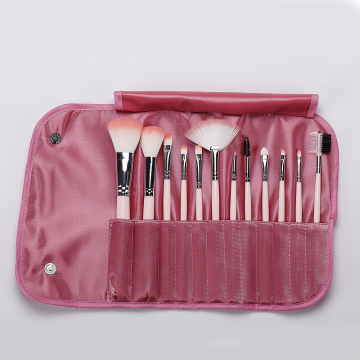 12 pieces pink makeup brush with cloth bag