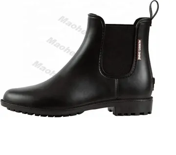 Waterproof Black Chelsea PVC Ankle Boots for Women