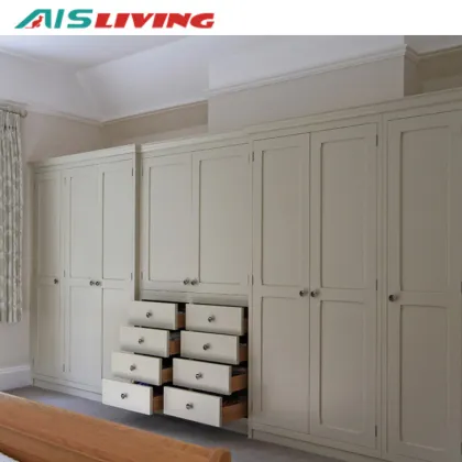 Shabby Chic White Lacquer 4 Door Wardrobe with Bedroom Shutters