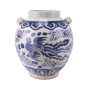 RZEY23 Jingdezhen Antique Blue and White Porcelain Jar with Dragon, Phoenix, and Qilin Motifs