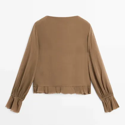 Women's elegant and ladylike style shirt with lotus leaf edge texture