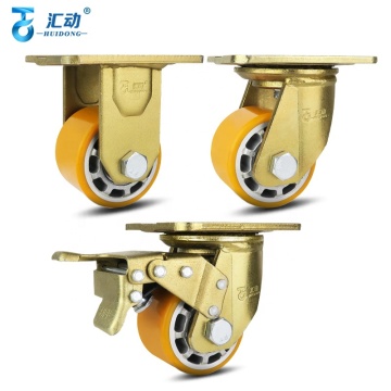 3 Inch Load Low Center Gravity Aluminum Core Orange PU Caster with Double Ball Bearings for Machinery Equipment