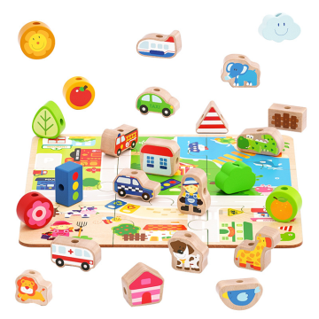 Montessori Wooden Toy: Bead Building Block String Beads Threading for Early Education and Learning