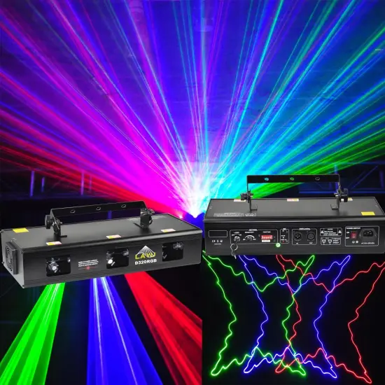 Professional D320 RGB Laser Light with Step Motor, 3 Eyes Lens, Tunnel Effect, DMX Control, Long Range, DJ Disco Show Laser