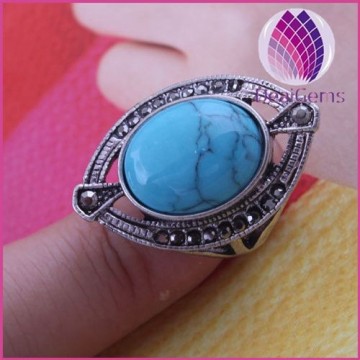 wholesale fashion natural turquoise tibetan silver ring