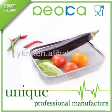 Vegetable washing rectangle stainless steel wire mesh basket with Ring