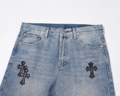Men High Waist Embroidery Denim Shorts