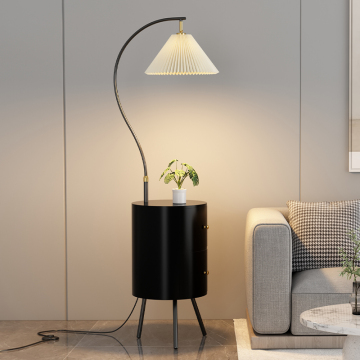 Crema moderna e lampada da pavimento bianca con cassetto integrato - corpo in metallo per soggiorno e camera da letto