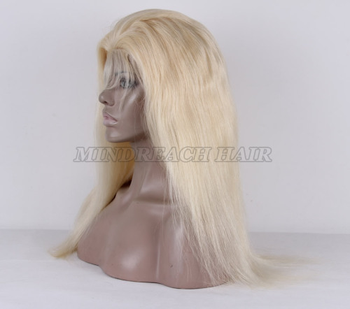 Human hair wig 18inches 613 blonde color human hair full lace wig straight hair wig Malaysian mono wig