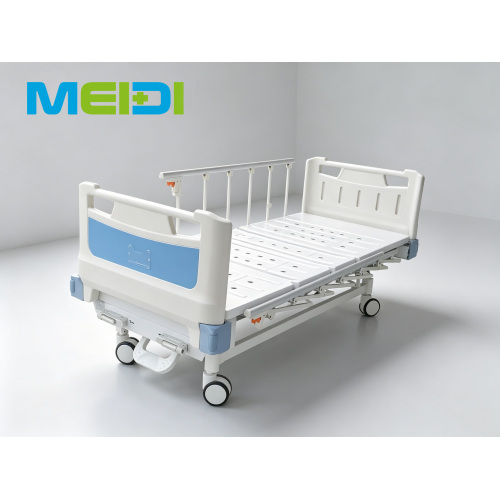 L Type Guardrail Double Crank Hospital Bed With Central Brake And Anti-collision Wheel