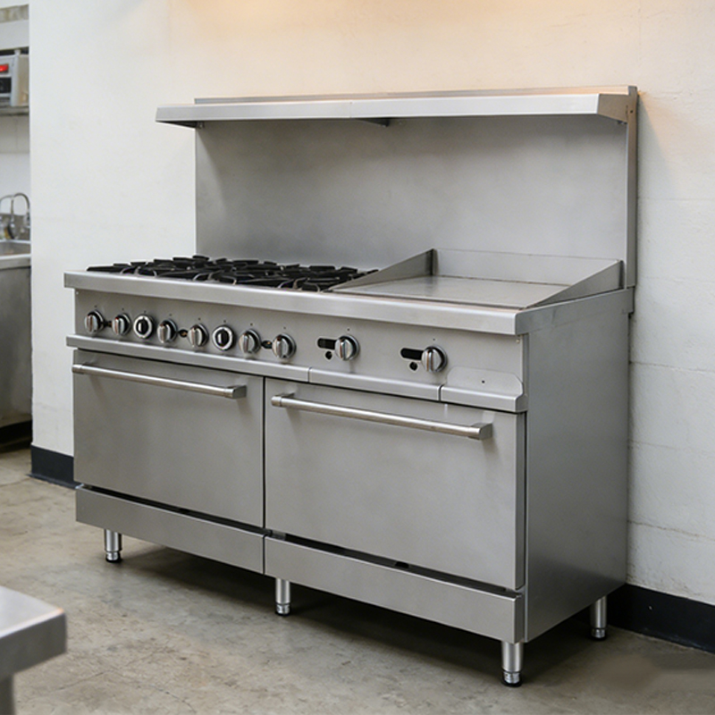 60" gas range with griddle broiler for hotels