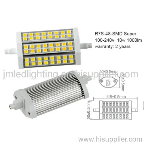 High Quanlity 100-240v R7s Led Lamp 10w 1000lm 118mm Aluminium 