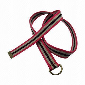 3cm Striped Webbing Belt with double D-rings in Antique Brass Color