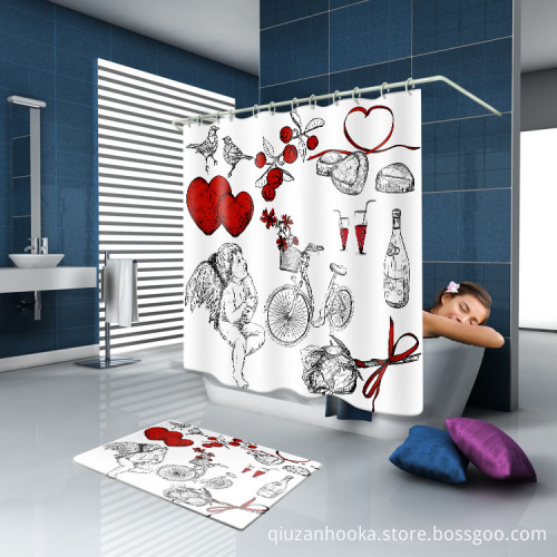 Hot sale new design print polyester hookless shower curtain rings