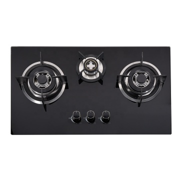 Cooktop gas terbina dalam 60cm yang tahan lama dengan panel kaca terkawal dan 3 pembakar