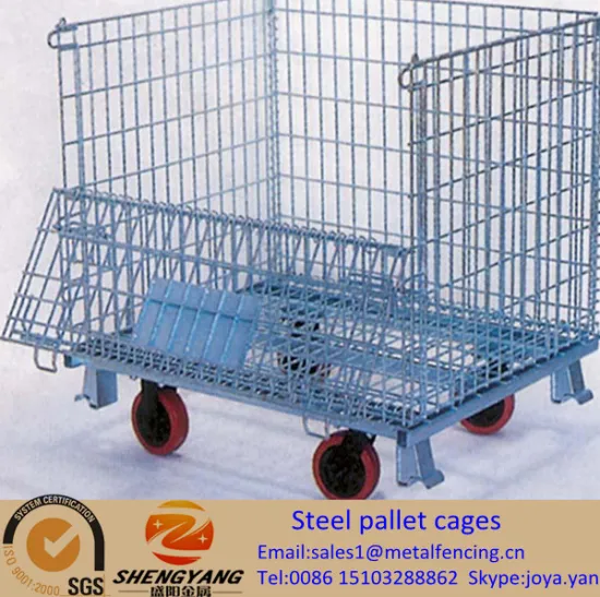 Workshop applied foot height 100mm galvanized transport containers saving space folding cages visuality grids steel pallet cages