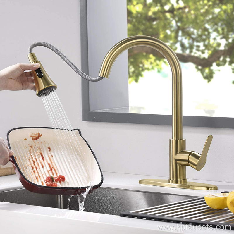 Brush Gold Kitchen Faucet Pull Down Hot And Cold Mixer 360 Degree Rotating Kitchen Faucets