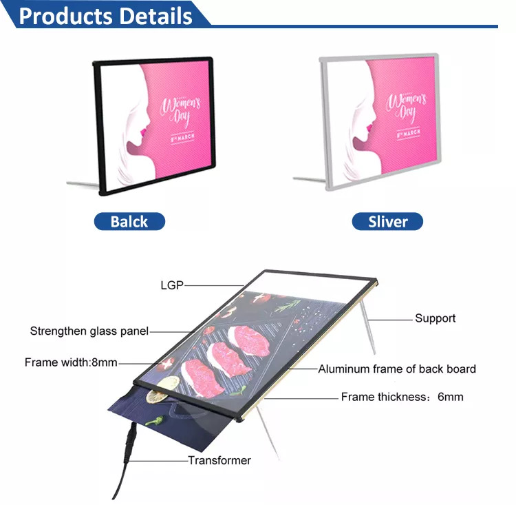 Slim glass panel light box 