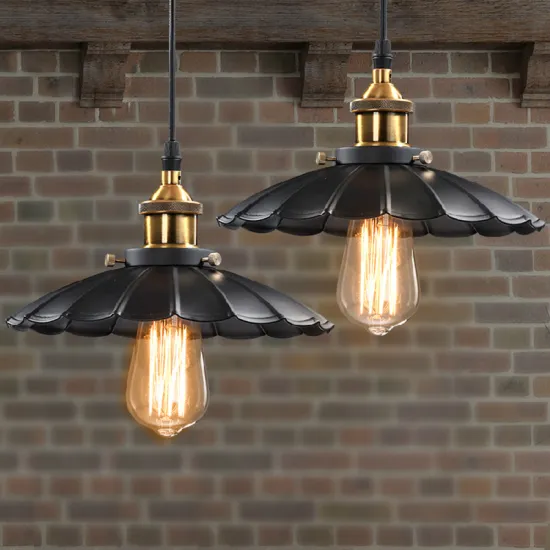 Vintage Iron Black Umbrella Pendant Lights for Loft and Retro Decor E27 E26