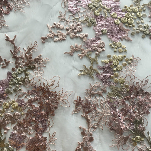 Matt Color Sequin Embroidery Fabric For Kid Dress