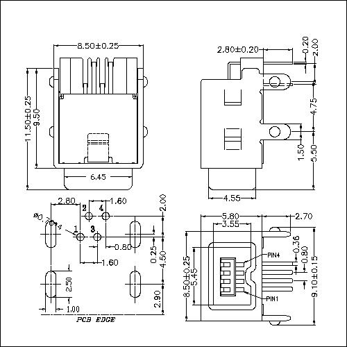 IEFR02-1394 4P Receptacle Angle DIP Type(4 Legs)