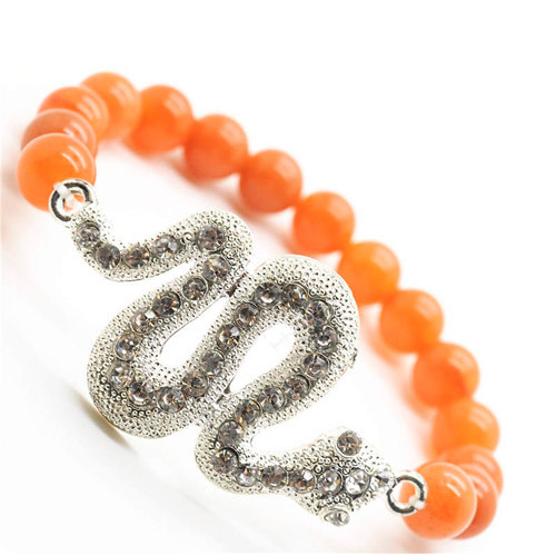 Red Aventurine Gemstone Bracelet with Diamante Snake Piece