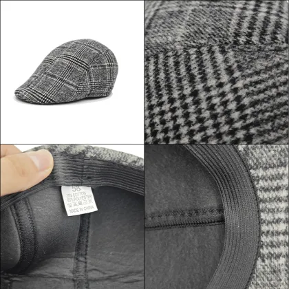 Winter Warm Beret for Middle-aged and Elderly Men - Classic Plaid Peaked Cap