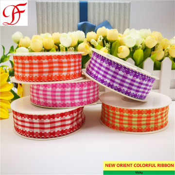 Thin Gingham Ribbon with Best Price Double/Single Face Satin Sheer Organza Taffeta Hemp Metallic Ribbon for Bows