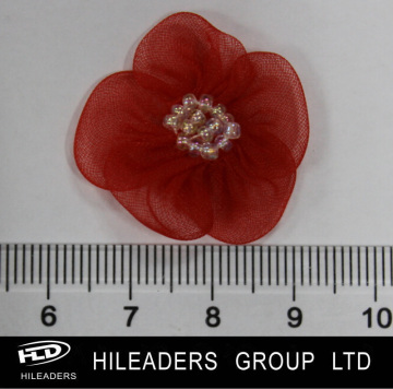 RT422 Nylon Ribbon Organza Rose Flower with Pearl