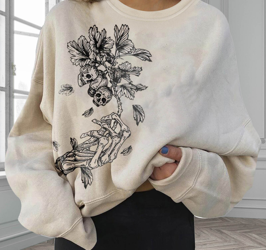 Frauen Crewneck Sweatshirt Skull Grafik Sweatshirt