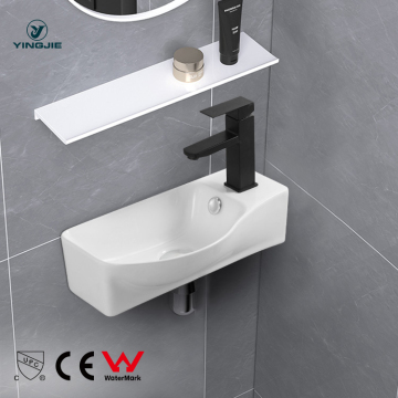 Modern White Ceramic Wall Hung Mini Size Corner Bathroom Sink