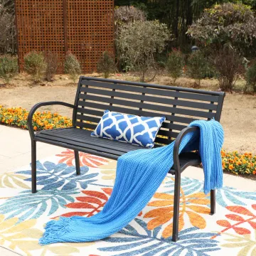 Steel Frame Solid Garden Bench for Patio and Porch