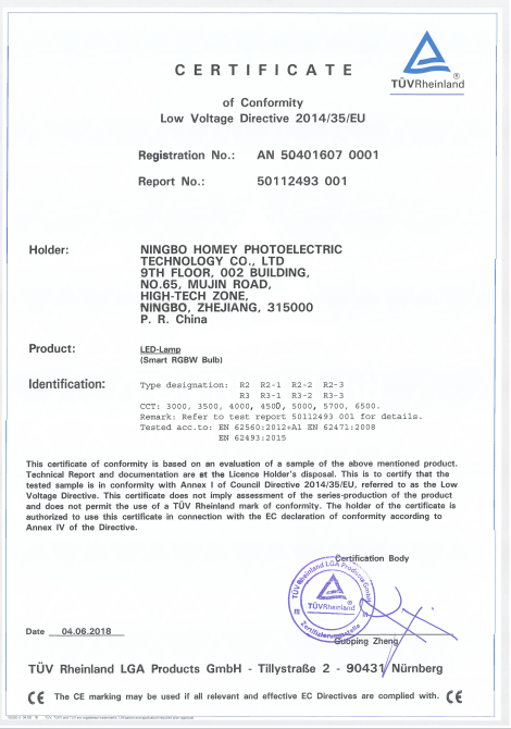 Certificate of Decorative Light Bulb