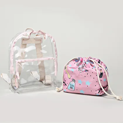 Pink transparent cartoon print backpack