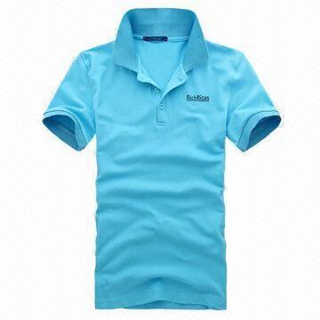 Blue Men's Polo Shirt, Made of 100% Cotton, with Reactive Dye, Customized Logos Welcomed