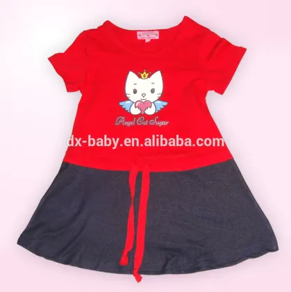 Fashion girl dress Angel cat print girls dresses 2016