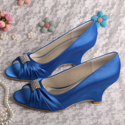 Royal Blue Evening Shoes Wedge Heel