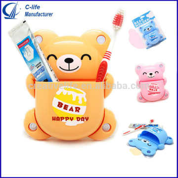 Plastic Cartoon Bear Toothbrush Toothpaste Holder Bathroom Set with Four Strong Suction Cup