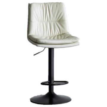 Contemporary White Leather Swivel Bar Stool with Adjustable Height and Black Base