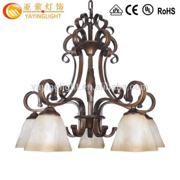 Living Room or Hotel glass wrought iron chandelier,simple style antique wrought iron chandelier
