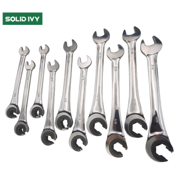 6 Piece 72 Teeth Combination Fixed Head Flare Nut Ring Spanner Set 8-19mm