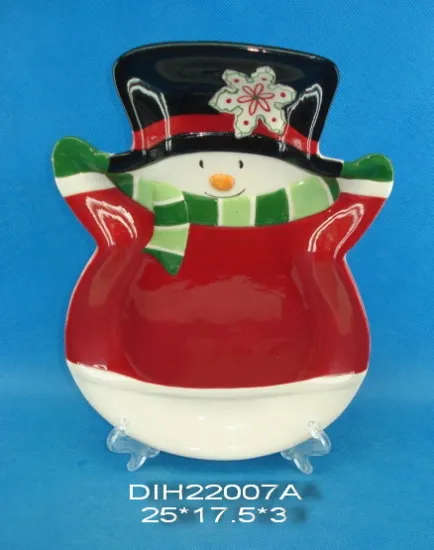 Hand-Painted Ceramic Snowman Candy/Cookie/Pie Plate