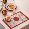 Floral Dining Table Mat Set Green Red Diatom Mud Pad Water Absorbent Table Mats Luxury Dining Bibulous