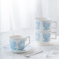 Alice Blue Cup and Saucer Coffee Tea Cup Mug Ceramic Decal Porcelain Afternoon Tea Set Latte and Cappuccino