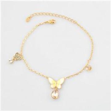 Fashion Copper Gold Plated Butterfly Anklet with Swarovski Stone