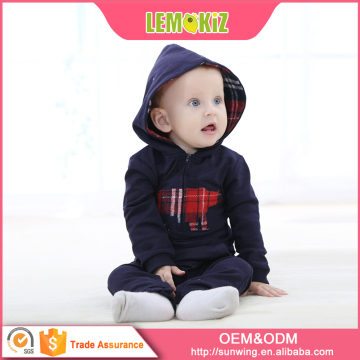 LEMOKIZ British Style Black Baby Jumpsuit Long Sleeve Hooded Romper